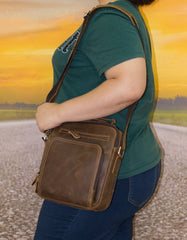 Fino 5207-A Unisex Full Grain Genuine Leather Crossbody/ Sling Bag