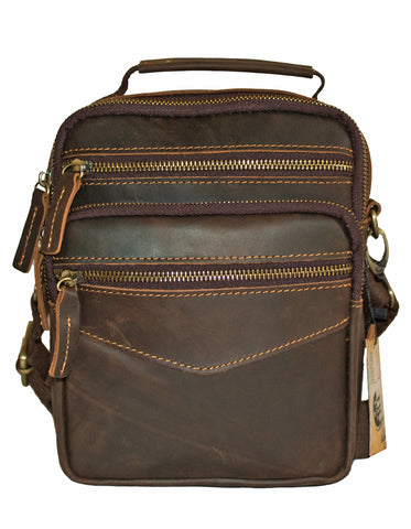 Fino 6592-3 Unisex Full Grain Genuine Leather Sling/ Shoulder Bag