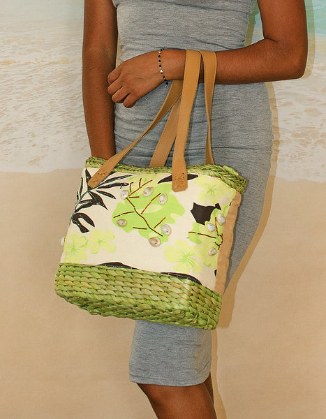 Fino CJK-05050 Straw /Canvas Bag with Front beading pattern