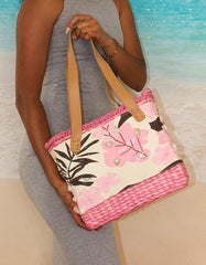 Fino CJK-05050 Straw /Canvas Bag with Front beading pattern