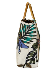 Fino CJK-05051 Embellished Printed Canvas Bag With Bamboo Handle