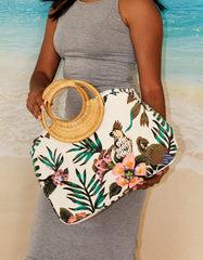 Fino CJK-05051 Embellished Printed Canvas Bag With Bamboo Handle