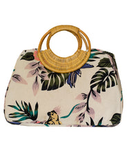 Fino CJK-05051 Embellished Printed Canvas Bag With Bamboo Handle