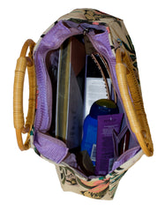Fino CJK-05051 Embellished Printed Canvas Bag With Bamboo Handle