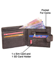 Fino DWS-806S Genuine Leather Wallet with SD Card Holder & Box - Dark Brown