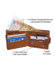 Fino DWS-811 Genuine Leather Bifold Card Holder Wallet with SD Card Holder & Box