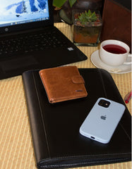 Fino DWS-811 Genuine Leather Bifold Card Holder Wallet with SD Card Holder & Box