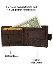 Fino DWS-813 Genuine Leather Bifold Card Wallet with Box - Dark Brown