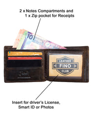 Fino DWS-819S/RYO Genuine Leather Cow Skin Card Wallet with Box - Dark Brown
