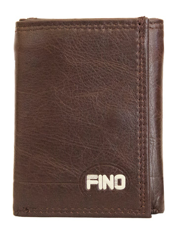 Fino DWS-823 Genuine Leather Logo Design Slim Trifold Wallet with Box