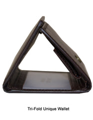 Fino DWS-824 Genuine Leather Plain Slim Compact Trifold Wallet with Box