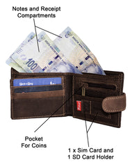 Fino DWS-83071S Genuine Leather Embossed Card Wallet with SD Card Holder & Box