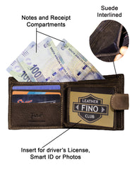 Fino DWS-83071S Genuine Leather Embossed Card Wallet with SD Card Holder & Box
