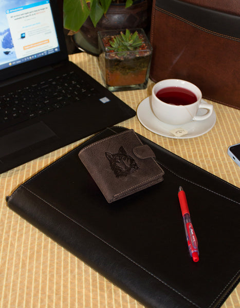 Fino DWS-83071S Genuine Leather Embossed Card Wallet with SD Card Holder & Box