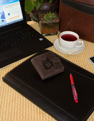 Fino DWS-83071S Genuine Leather Embossed Card Wallet with SD Card Holder & Box