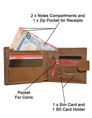 Fino DWS-8705 Genuine Leather Bifold Card Wallet with SD Card Holder & Box