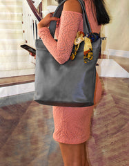 Fino G-8210 Classy Faux Leather Handbag with Scarf Trim