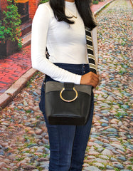 Fino G-9106+5618 Faux Leather Shoulder Bag & Purse Set - Black