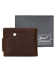 Fino GX-063 Genuine Leather Stitch Design Wallet with Box - Coffee