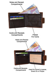 Fino GX-063 Genuine Leather Stitch Design Wallet with Box - Coffee