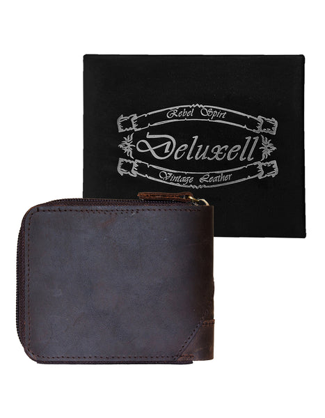 Deluxell GX-W322 Genuine Leather Bifold Rhino Zip Around Wallet