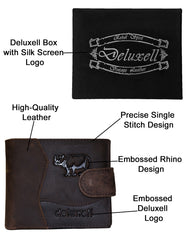 Deluxell GX-W328 Genuine Leather Bifold Rhino Clip Closure with Box