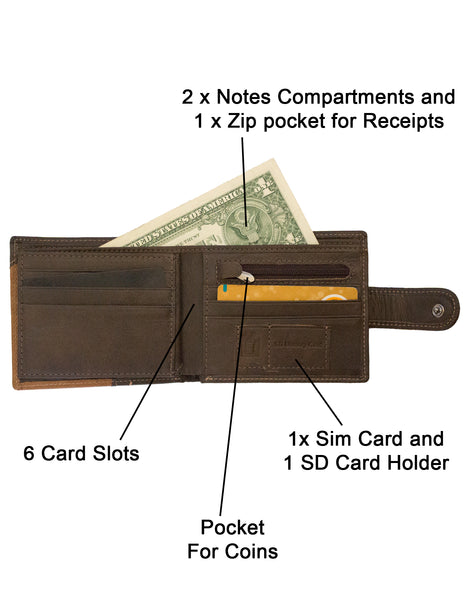 Fino HL-502 Genuine Leather Dakota Card Wallet with SD Card Holder & Box
