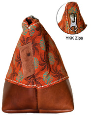 Luvsa LS-BS2209 Shweshwe Fabric & Genuine Leather Cosmetic / Toiletry Bag