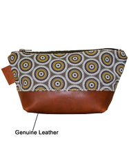 Luvsa LS-BS2209 Shweshwe Fabric & Genuine Leather Cosmetic / Toiletry Bag
