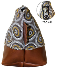 Luvsa LS-BS2209 Shweshwe Fabric & Genuine Leather Cosmetic / Toiletry Bag