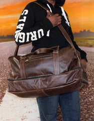 Luvsa LS-SEN11 Vintage Full Grain Genuine Leather 48L Travel Duffel Bag