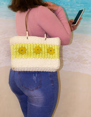 Fino SCM04313 Flower Design Straw /Beach Bag