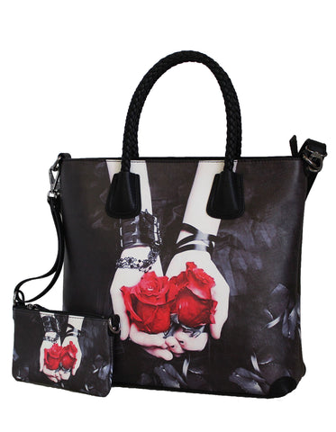 Fino SK-6114 2 In 1 Maxi Faux Leather Tote Bag- Black
