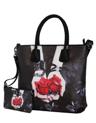 Fino SK-6114 2 In 1 Maxi Faux Leather Tote Bag- Black