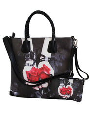 Fino SK-6114 2 In 1 Maxi Faux Leather Tote Bag- Black