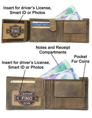 Fino SK-LV3146 Full Grain Genuine Leather Men’s Bi-Fold Wallet - Coffee