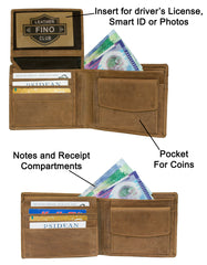Fino SK-LVH155 Full Grain Genuine Leather Men’s Bifold Wallet - Brown
