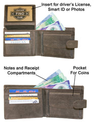 Fino SK-LVH155 Full Grain Genuine Leather Men’s Bifold Wallet - Coffee