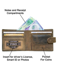 Fino SK-LVMK1 Full Grain Genuine Leather Men’s Clip Closure Wallet - Coffee