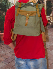 Fino SL-531 Unisex Canvas and Genuine Leather Backpack with Rolled up Closure