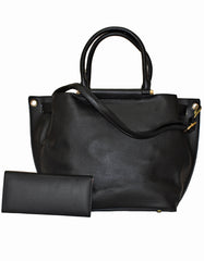 Fino 2826+51125 Faux Leather Stud Design Zip Handbag with Purse - Black
