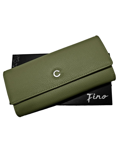 Fino 51169 Tri-Fold Faux Leather Purse with Cell Phone Compartment Holder & Gift Box