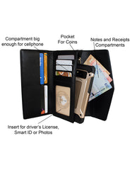 Fino 5618 Elegant Tri-Fold Faux Leather Purse with Cellphone Pouch & Box