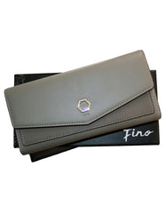 Fino 5618 Elegant Tri-Fold Faux Leather Purse with Cellphone Pouch & Box