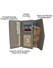 Fino 5618 Elegant Tri-Fold Faux Leather Purse with Cellphone Pouch & Box
