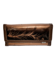 Fino 608-765 Leaf Printed Patent Faux Leather Long Card Holder Purse