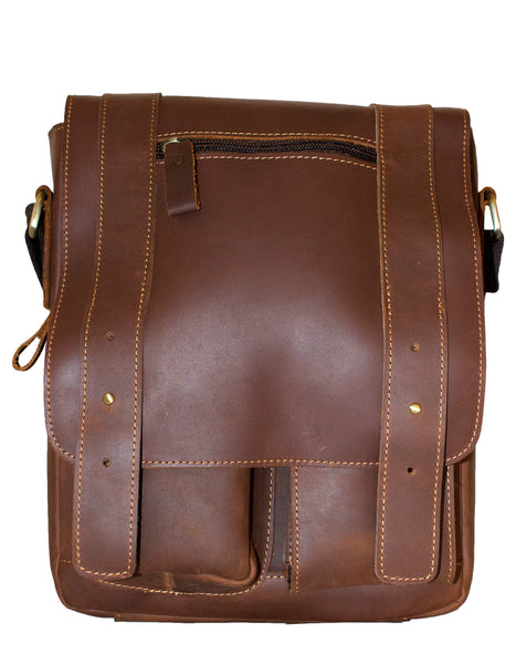Fino 8019 Unisex Full Grain Genuine Leather Crossbody Satchel Bag - Coffee