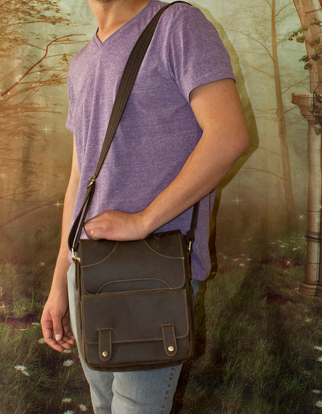 Fino 8080 Full Grain Crazy Horse tab  Genuine Leather Sling Bag - Brown
