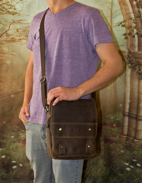 Fino 8081 Full Grain Crazy Horse tab  Genuine Leather Sling Bag - Brown
