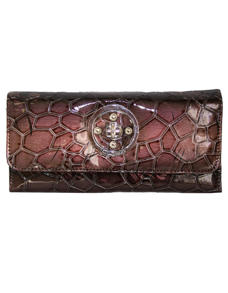 Fino 862-765 Faux Leather Printed Croc Design Long Card Holder Purse